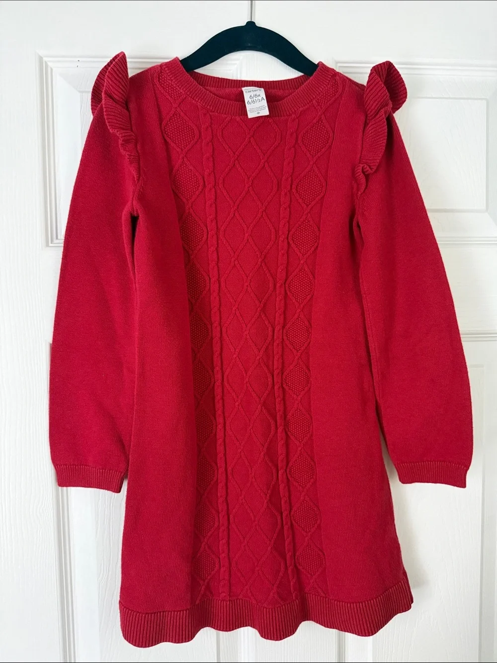 Carter's Bright Red Cable-Knit Ruffle-Shoulder Dress
